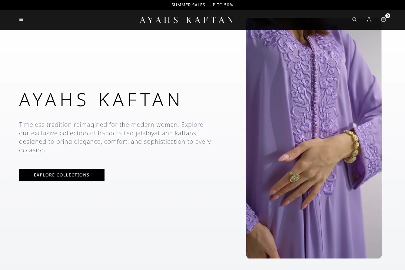 Ayahs Kaftan landing page